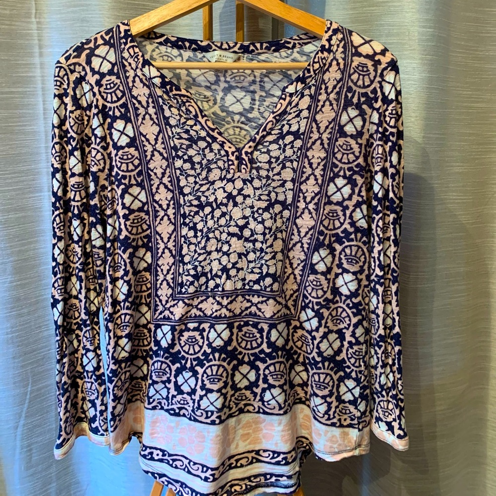 Lucky Brand blue and light pink blouse